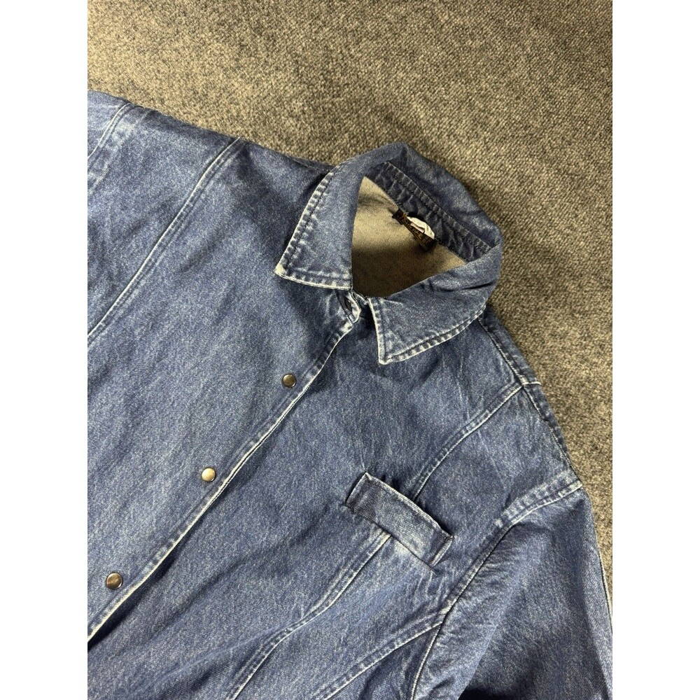 Vintage Krazy Krinkle Denim Duster Coat M 80’s 90’s Chore Jacket Snap Longline